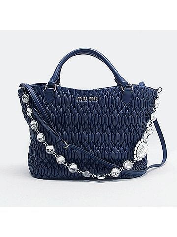 Miu Miu Navy Leather Handbag Shoulder Bag Tote Bag (view 1)