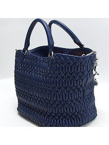 Miu Miu Navy Leather Handbag Shoulder Bag Tote Bag (view 2)