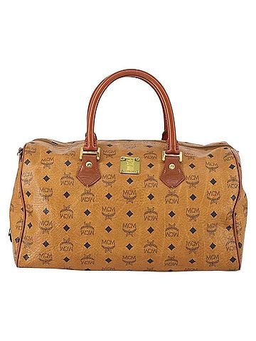 MCM Vicetos Travel Bag Logogram Boston Brown Canvas Travel Bag Bag (view 1)