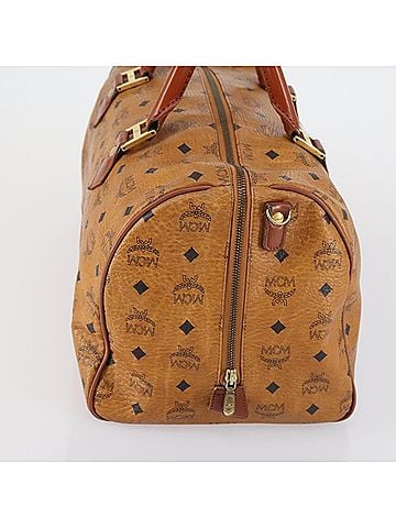 MCM Vicetos Travel Bag Logogram Boston Brown Canvas Travel Bag Bag (view 2)