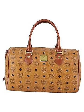 MCM Visetos Logogramme Handbag Canvas And Leather Brown Canvas Travel Bag Bag (view 1)
