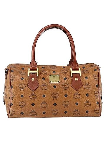 MCM Visetos Logogramme Handbag Canvas And Leather Brown Canvas Travel Bag Bag (view 1)