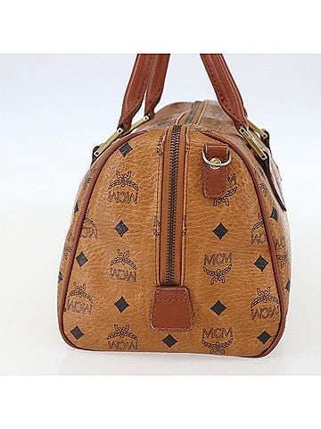 MCM Visetos Logogramme Handbag Canvas And Leather Brown Canvas Travel Bag Bag (view 2)