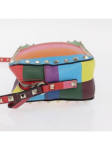 Valentino Garavani Rockstud 1973 Camera Crossbody Bag Striped Leather Gold Leather Shoulder Bag Bag (view 2)
