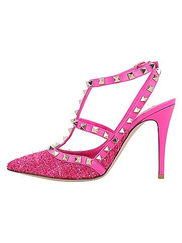 Mario Valentino Valentino Caged 100 Tweed & Leather Pump Pink (view 2)