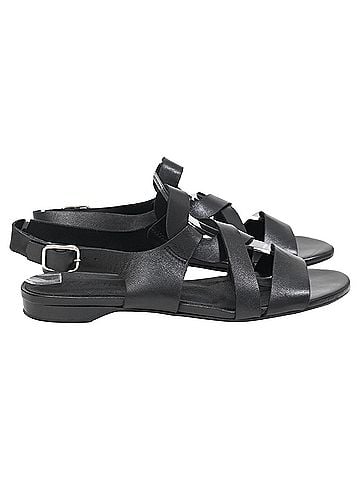 Iris & Ink Iris & Ink Strappy Flat Sandals in Black Leather (view 1)