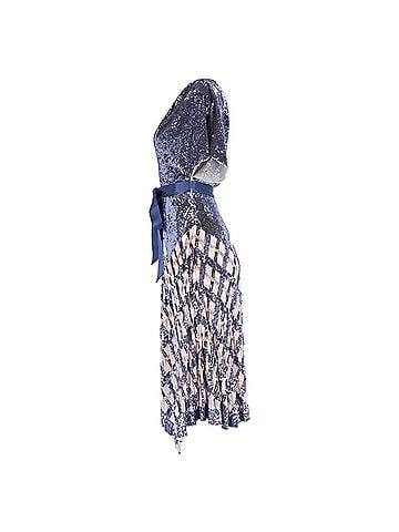 Temperley LONDON  Temperley London Akiko Belted Sequined Midi Dress in Blue Nylon (view 2)