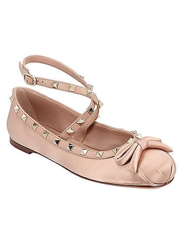 Mario Valentino Valentino Rockstud Satin Ballerinas Pink (view 1)