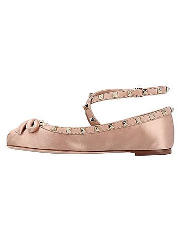 Mario Valentino Valentino Rockstud Satin Ballerinas Pink (view 2)