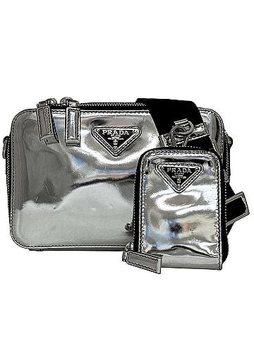 Prada Prada Brick Shoulder Bag f-24855 Silver Black 2VH070 Leather 56 3 PRADA Crossbody Triangle Plate Men's Women's (view 1)