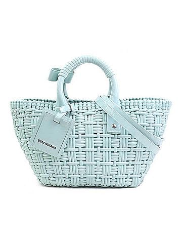 Balenciaga Balenciaga Bistro XS Basket Shoulder Bag in Polyurethane/Polyester, Light Blue and Silver, Women's, e61257g (view 1)