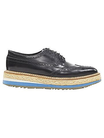 Prada Prada perforated leather jute espadrille platform brogue (view 1)