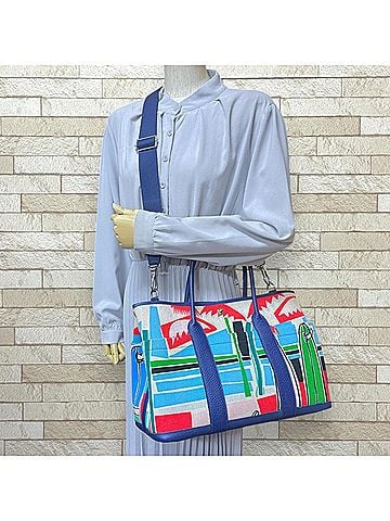 Hermès Hermes Hermès Sea, Surf and Fun Garden Party Pocket PM Shoulder Bag, Toile H Blue, Women's, Pre-owned, 2-Way (view 2)