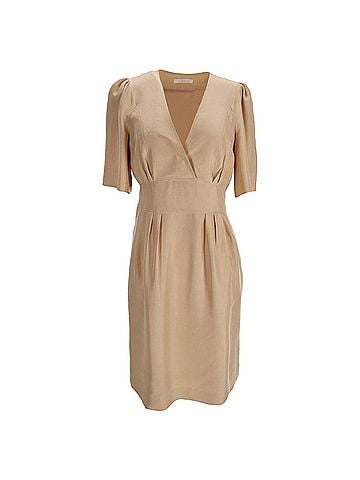 Chloé Chloé V-Neck Short Sleeve Midi Dress in Beige Silk (view 1)