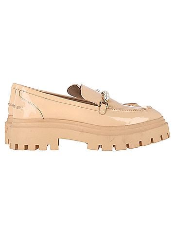 Stuart Weitzman Stuart Weitzman Perla Embellished Platform Loafers in Beige Patent Leather  (view 1)