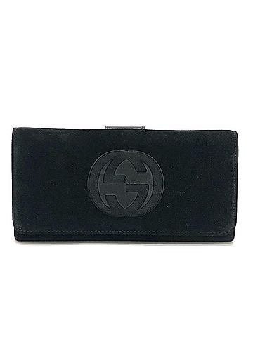 Gucci GUCCI Old Gucci Interlocking G Long Wallet, Flap Suede and Enamel, Women's, Black (view 2)