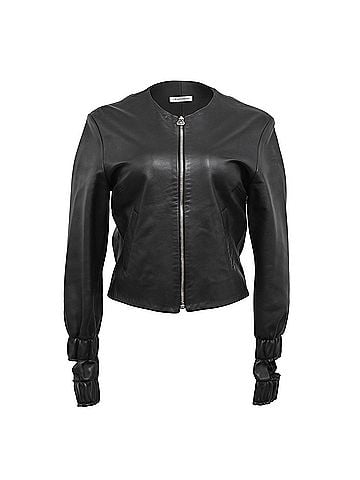 J.W. Anderson  JW Anderson Zipped Cutout Cuff Accent Jacket in Black Leather (view 1)