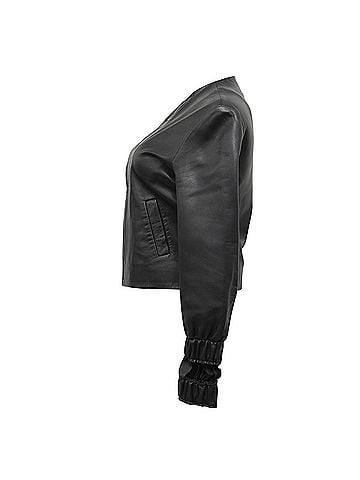 J.W. Anderson  JW Anderson Zipped Cutout Cuff Accent Jacket in Black Leather (view 2)