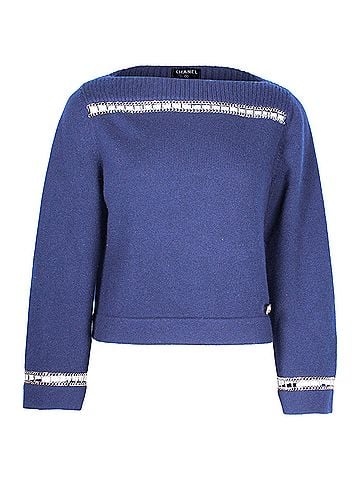 Chanel Chanel Chain Trim Boat Neck Sweater in Navy Blue Cashmere (view 1)