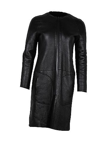 Céline Celine Collarless Coat in Black Lambskin Leather (view 1)