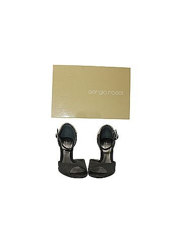 Sergio Rossi Sergio Rossi Diamante Embellished Peep-Toe Sandals in Black Suede (view 2)