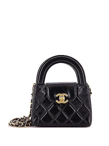 Chanel Kelly Top Handle Shopping Bag Quilted Shiny Aged Calfskin Nano (view 1)