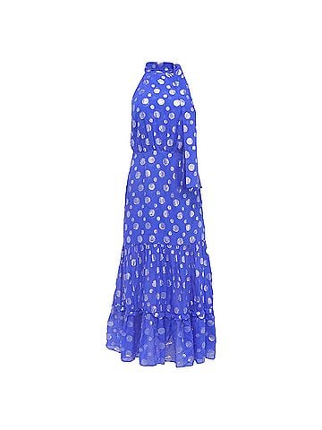 Rixo London  Rixo Eleanor Polka Dot Midi Tiered Dress Blue Silk (view 1)