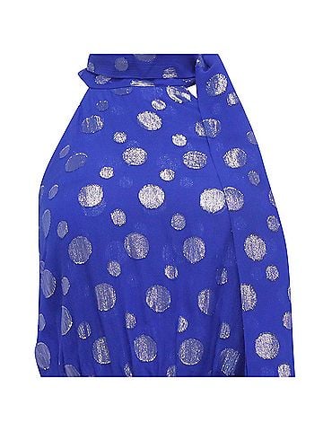 Rixo London  Rixo Eleanor Polka Dot Midi Tiered Dress Blue Silk (view 2)
