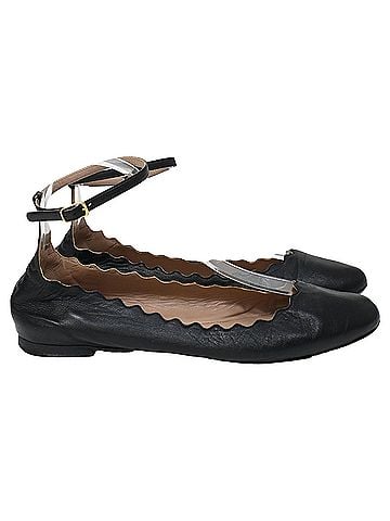 Chloé Chloé Scallop Accent Ankle Strap Ballet Flats in Black Leather (view 1)