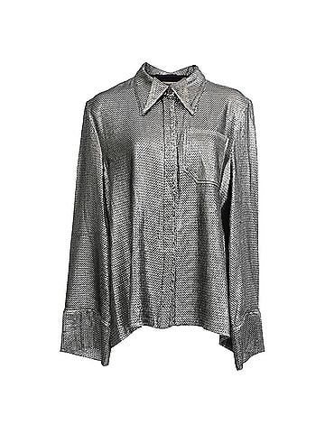 Roland Mouret Roland Mouret Button Down Blouse in Silver Polyamide (view 1)