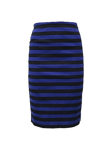 Prada  Prada Striped Midi Fitted Skirt in Black and Blue Cotton (view 1)