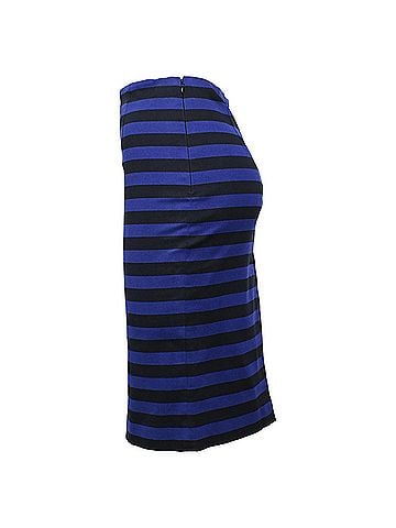Prada  Prada Striped Midi Fitted Skirt in Black and Blue Cotton (view 2)