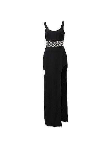 David Koma  David Koma Embellished Maxi Cady Dress Gown  in Black Acetate (view 1)