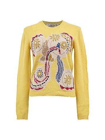 Christian Dior  Dior Embroidered Crewneck Sweater in Yellow Wool (view 1)