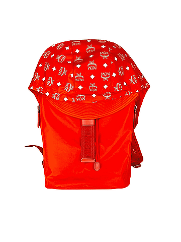MCM Orange Red Nylon Luft Hoodie Detachable Hood Backpack (view 1)