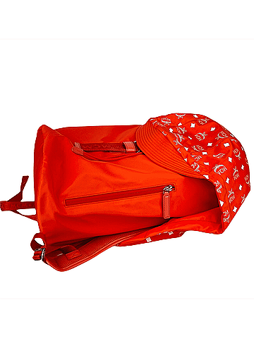 MCM Orange Red Nylon Luft Hoodie Detachable Hood Backpack (view 2)