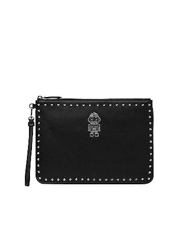 MCM Black Nappa Leather Studded Robert Wristlet Zip Pouch (view 1)