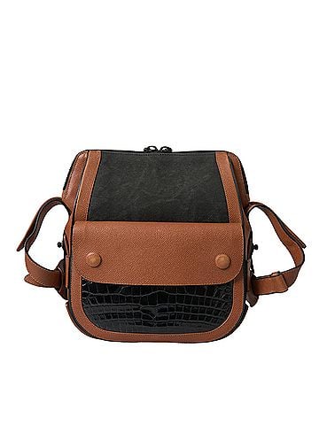 Balenciaga Black Brown Exotic Skin Leather Vertical Crossbody Purse Women's Bag (view 1)