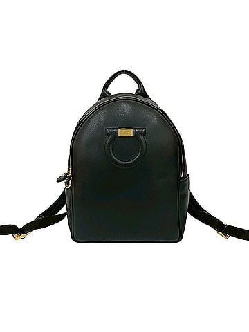 Salvatore Ferragamo Salvatore Ferragamo Gancini logo stitched leather backpack in black (50900) (view 1)