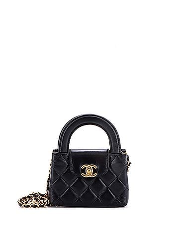 Chanel Kelly Top Handle Shopping Bag Quilted Shiny Aged Calfskin Nano (view 1)