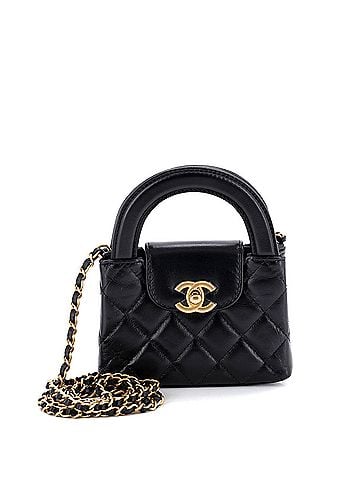 Chanel Kelly Top Handle Shopping Bag Quilted Shiny Aged Calfskin Nano (view 1)