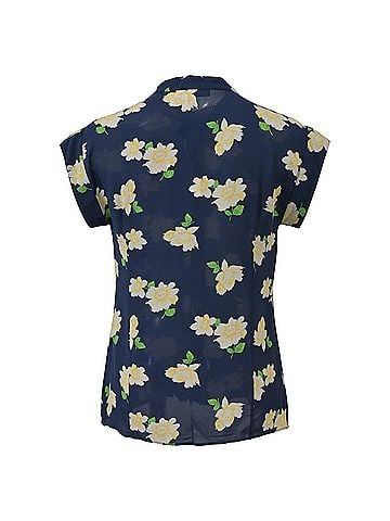 Michael Kors Michael Kors Floral Print Buttoned Blouse in Navy Blue Silk (view 2)