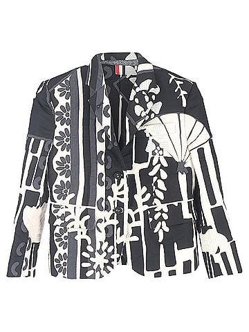 Thom Browne Thom Brown Patterned Patchwork Blazer in Black and White Wool (view 1)