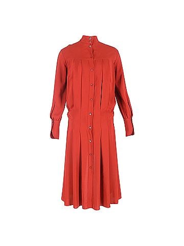 Chloé Chloé Mock Neck Back Button-Down Midi Dress in Red Silk (view 1)