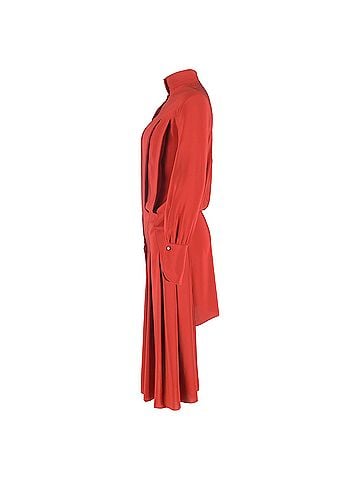 Chloé Chloé Mock Neck Back Button-Down Midi Dress in Red Silk (view 2)