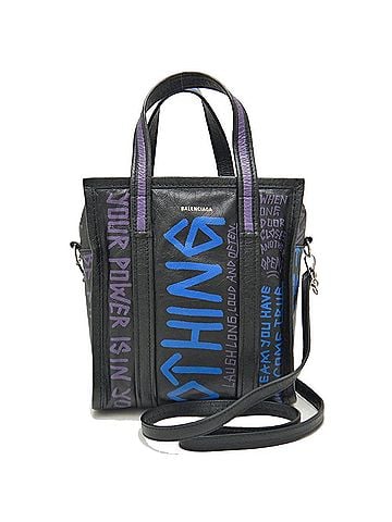Balenciaga BALENCIAGA Bazaar Shopper XS 513989 Handbag Graffiti Leather Black Blue 251539 (view 1)
