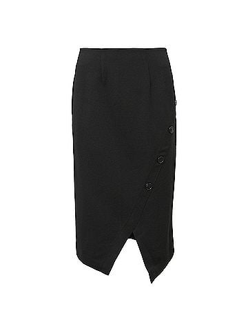 Iris & Ink Iris & Ink Asymmetrical Midi Pencil Skirt in Black Wool (view 1)