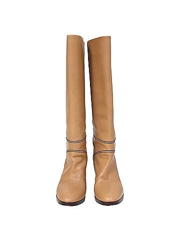 Chloé  Chloé Knee-High Riding Heeled Boots in Brown Leather (view 2)