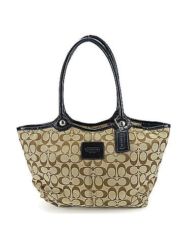 Coach Coach Tote Bag F14385 Signature Canvas Patent Leather Beige Black Women's COACH (view 1)