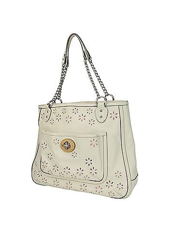 Coach Coach Tote Bag 22438 Poppy Eyelet Leather White Shoulder Chain Women's COACH (view 2)